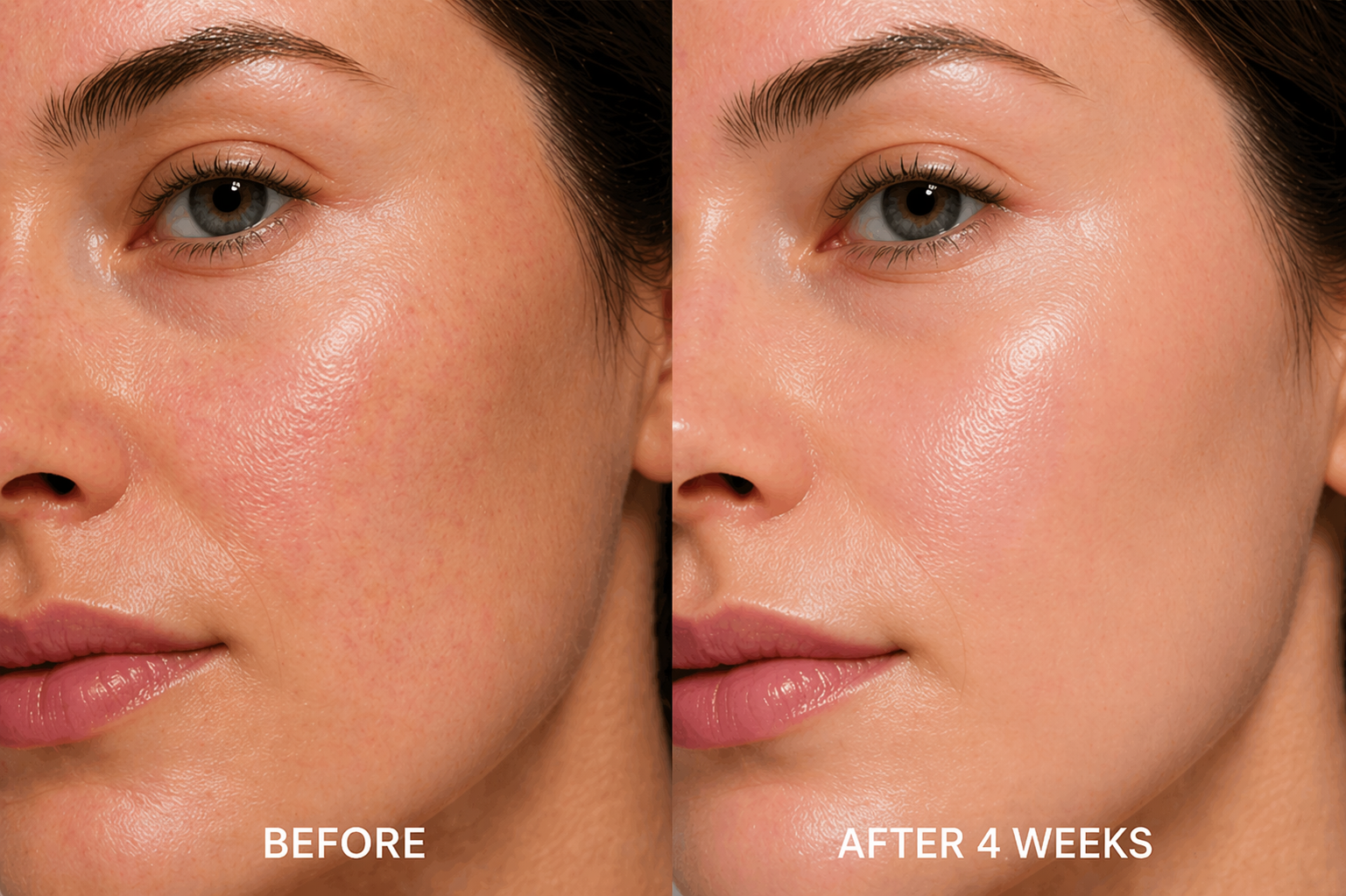 Before and after four weeks of using Cellovate Copper Peptides serum